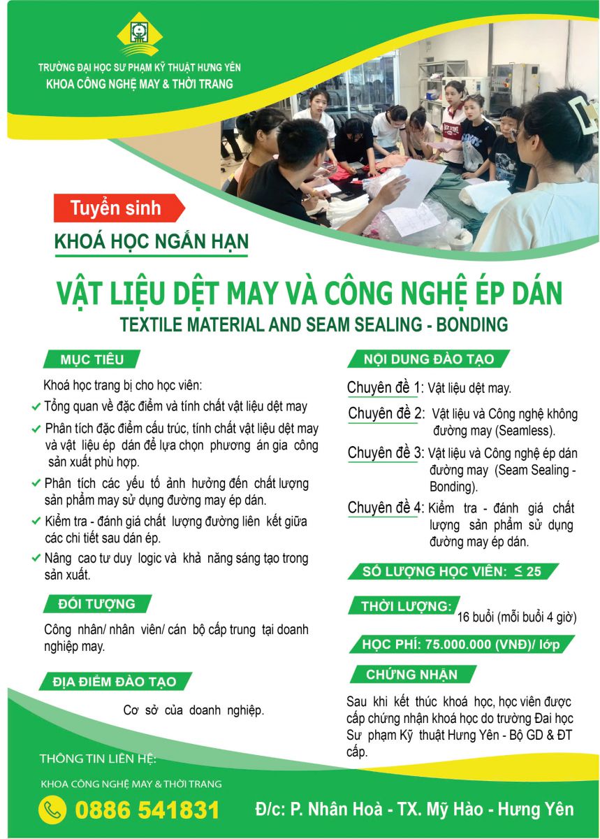 TUYỂN SINH KHÓA HỌC NGẮN HẠN: "VẬT LIỆU DỆT MAY VÀ CÔNG NGHỆ ÉP DÁN"