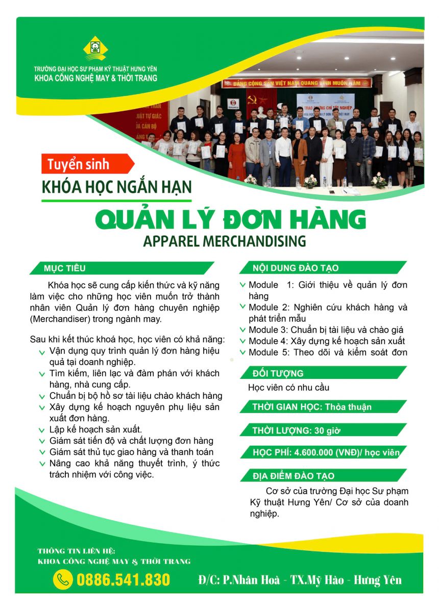 TUYỂN SINH KHOÁ HỌC NGẮN HẠN:  “QUẢN LÝ ĐƠN HÀNG”